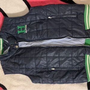 Navy Blue Quilted Vest with Green Accents